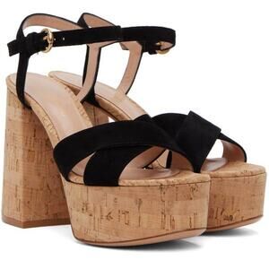 Gianvito Rossi Bebe Cork Platform Sandals in Black & Cork 41